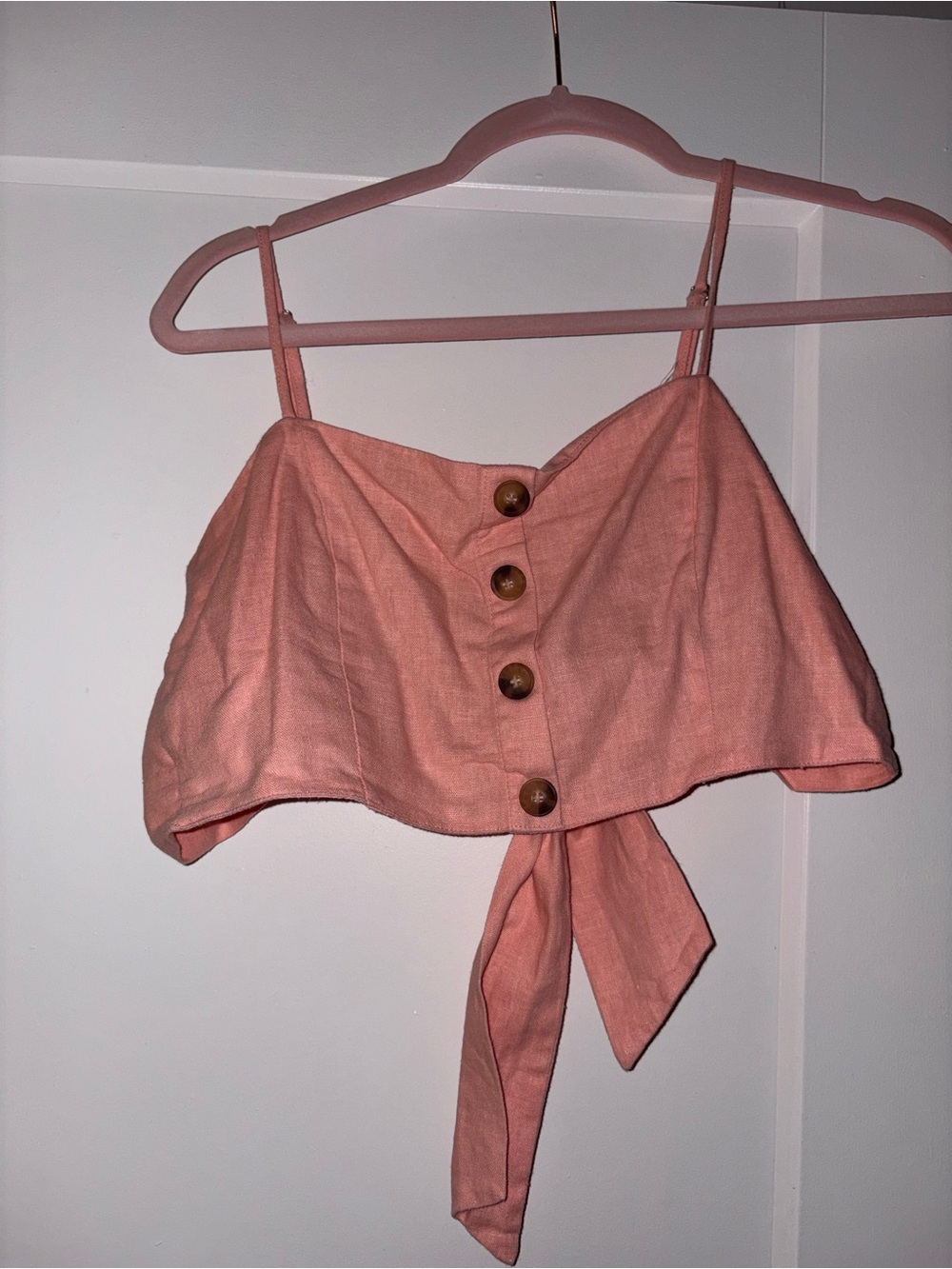 Forever 21 Coral Pink Button-Front Tie-Back Crop Camisole